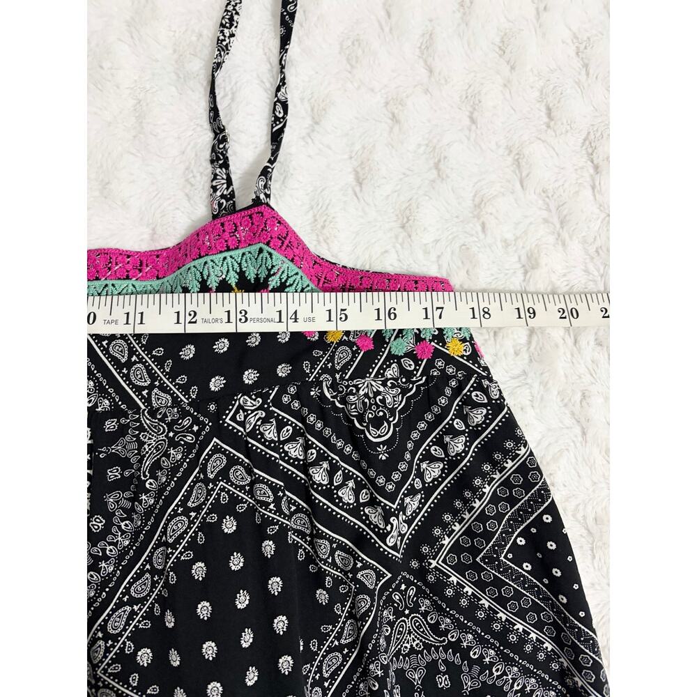 THML Black Embroidered Bandana Print Relaxed Fit Boho Southwestern Midi Dress L - Picture 8 of 9